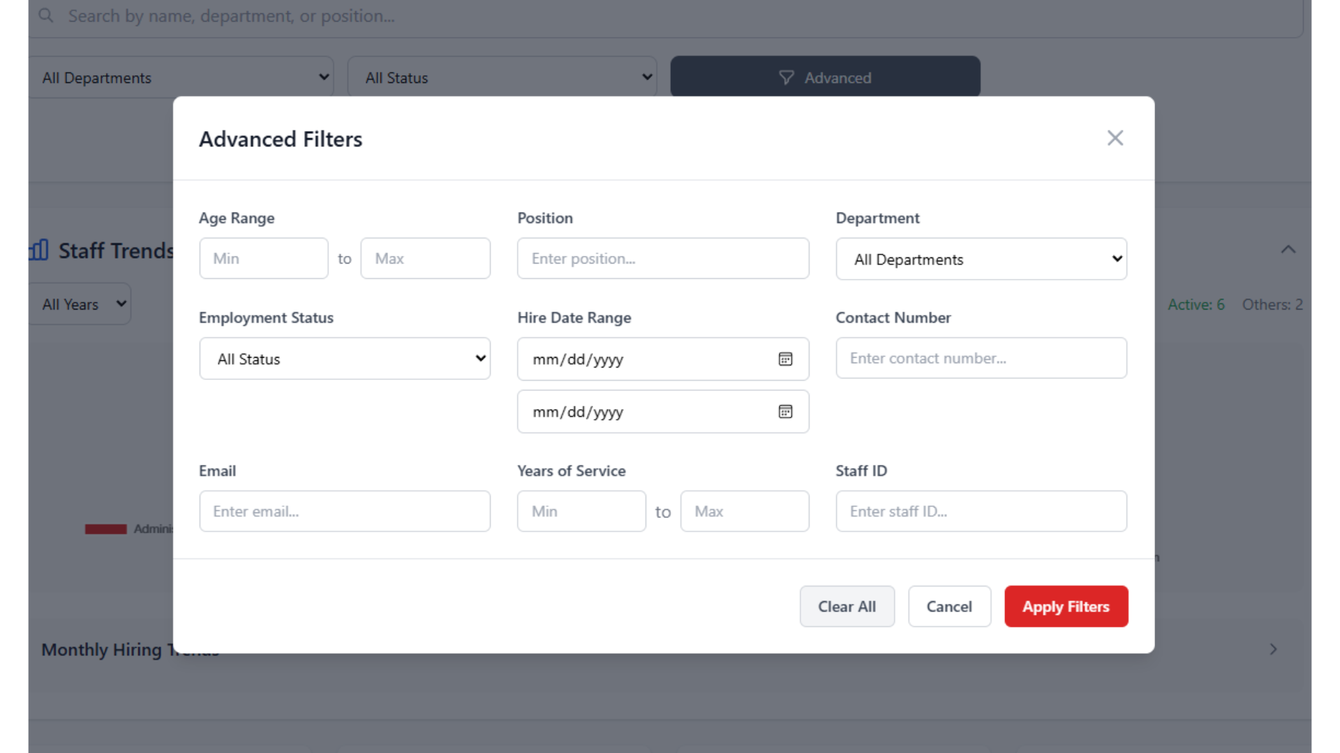Advanced Filter Modal